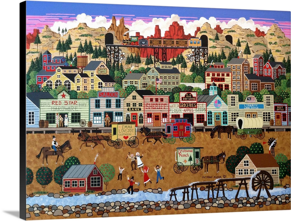 Contemporary Americana painting of a countryside town.