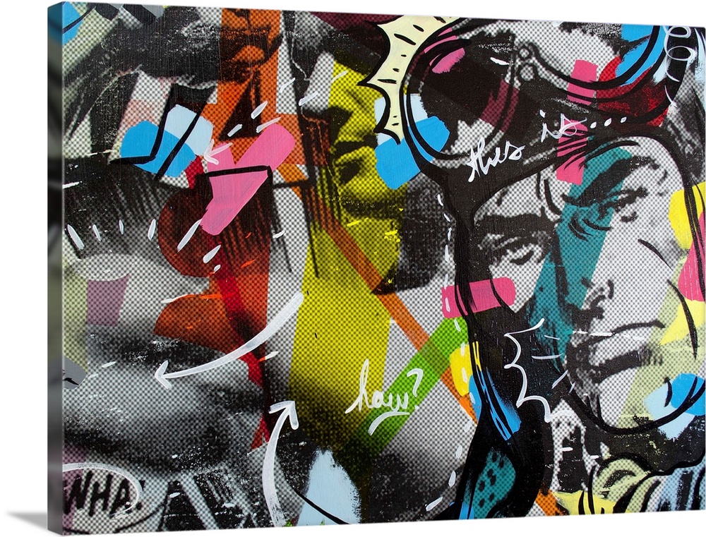 Pop art composed of comic illustrations and bold text, reminiscent of Lichtenstein, of a handsome pilot.