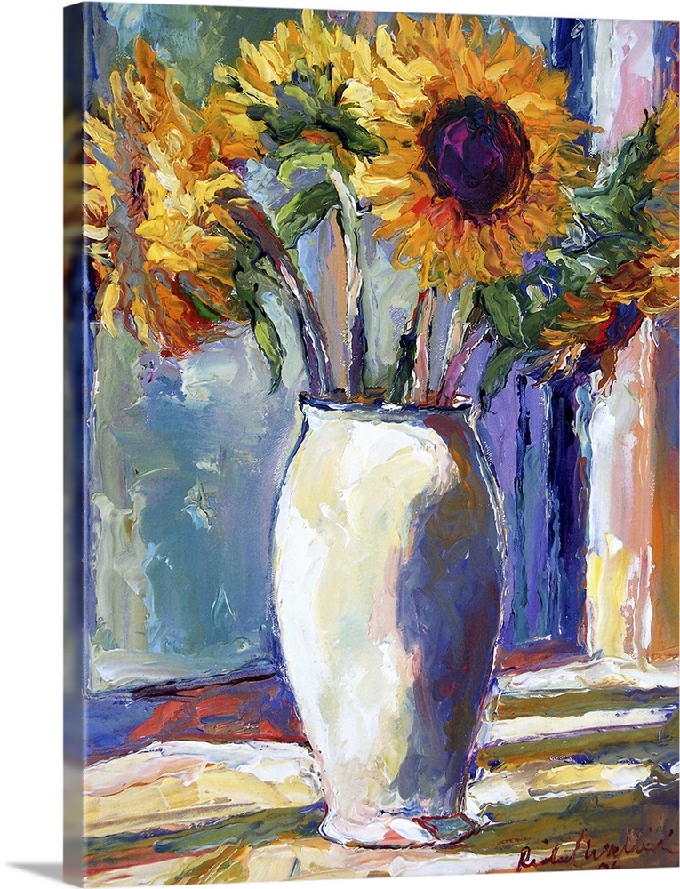 Contemporary colorful painting of sunflowers.