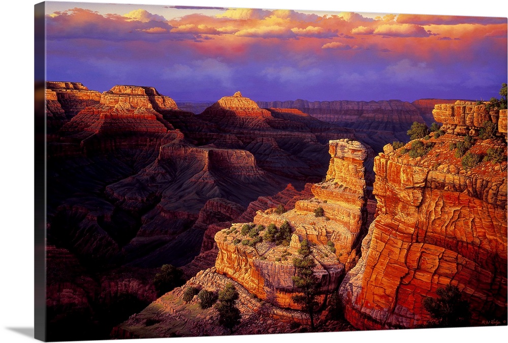 Contemporary landscape painting of the Grand Canyon at sunset.