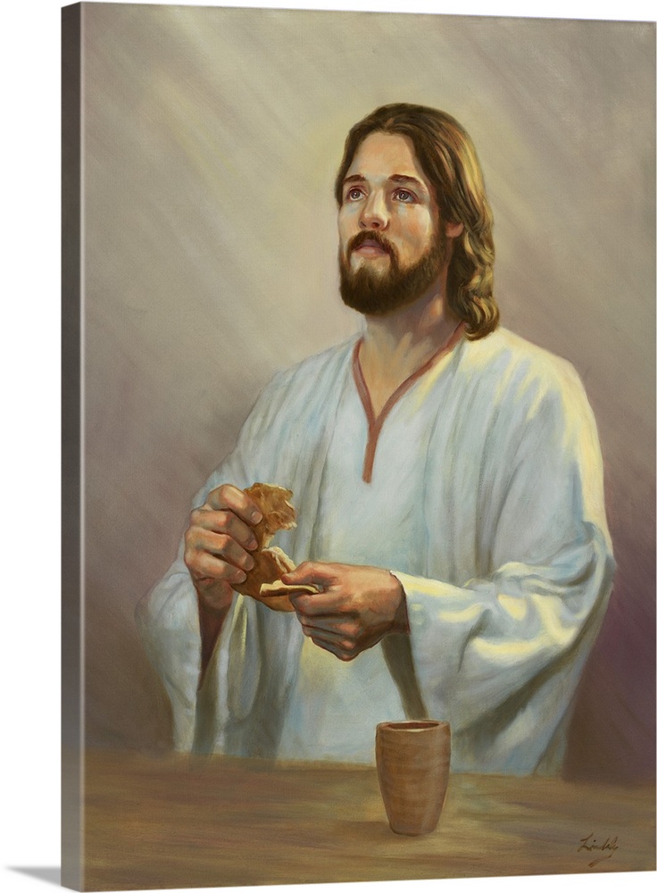 Jesus holding bread.
