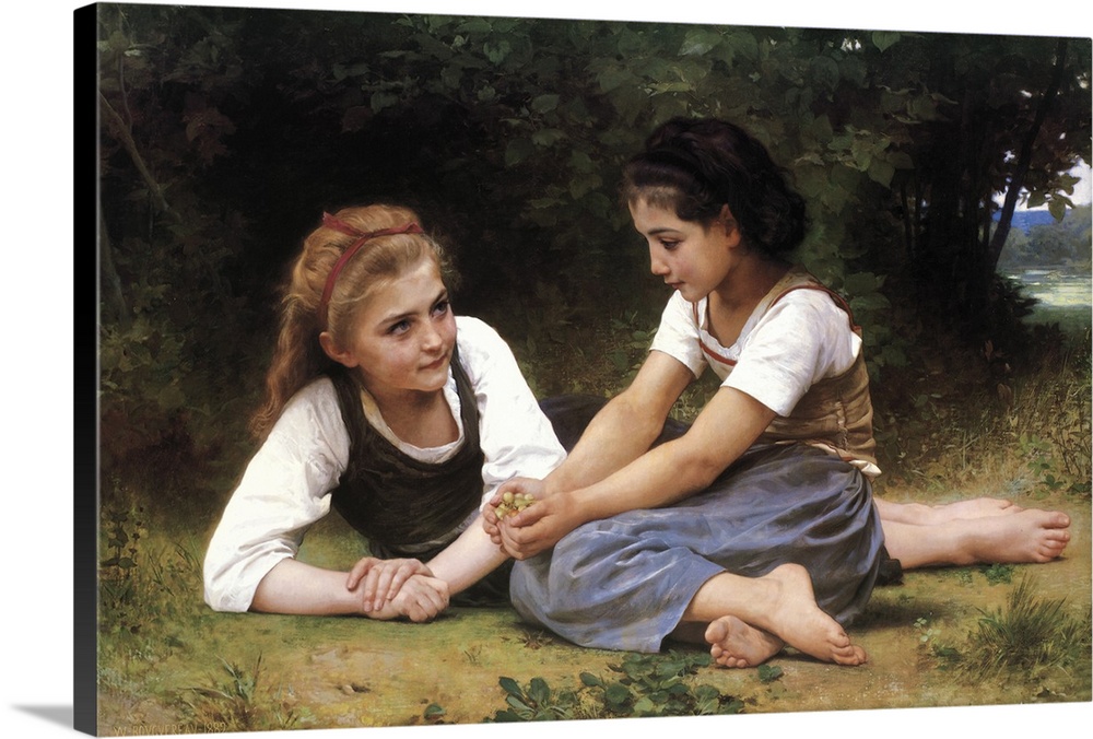 Two children gathering nuts.