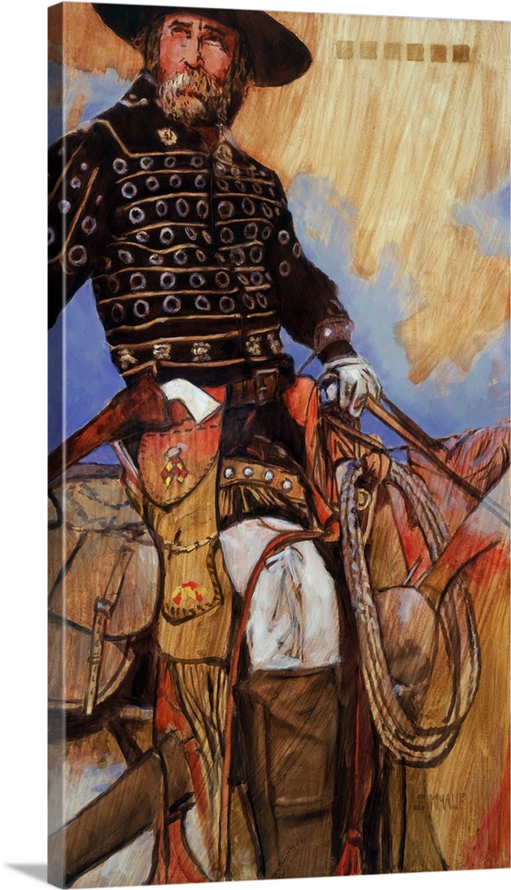 Contemporary western theme painting of a cowboy on horseback.