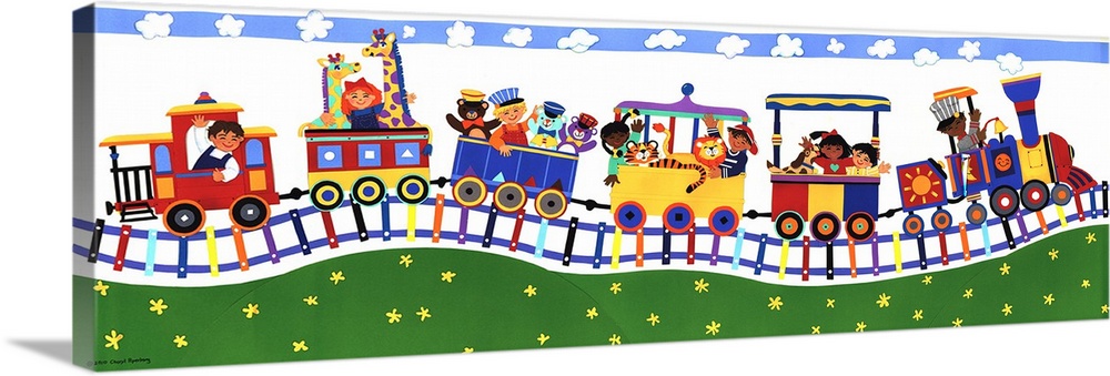 Illustration of children on a train.