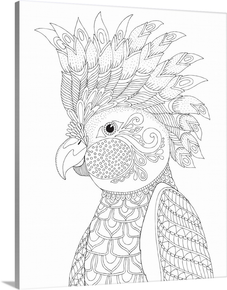 Black and white design of cockatoo.