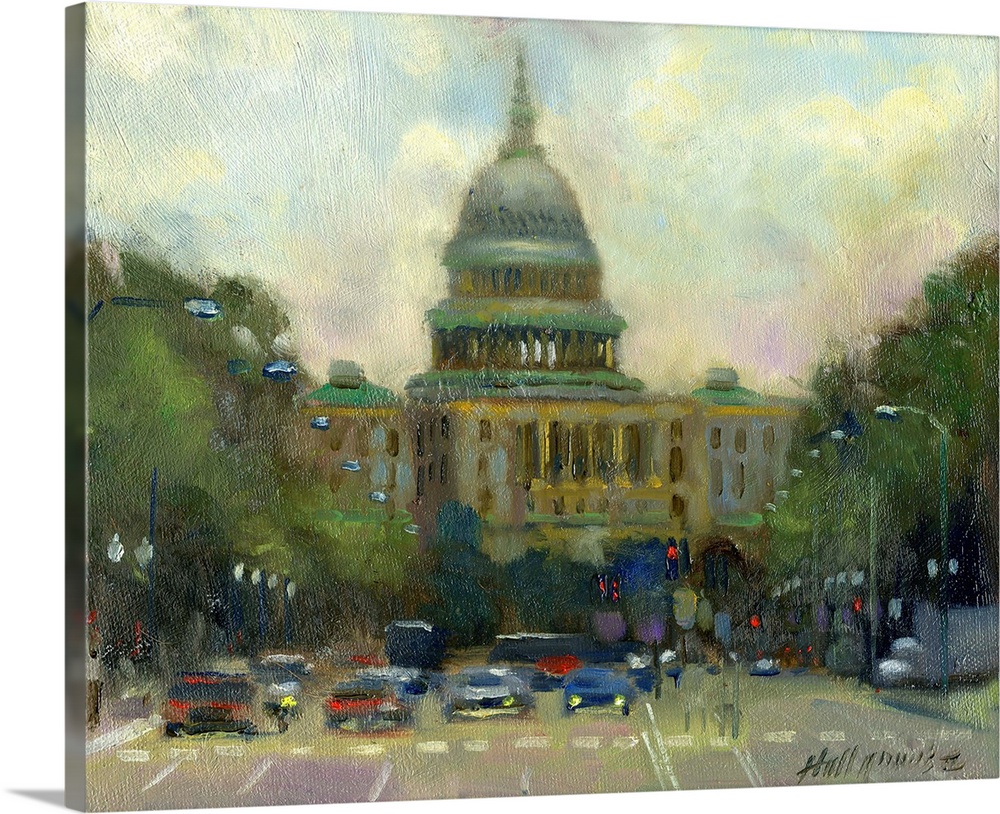 Contemporary painting of a view of the U.S. Capitol building in Washington DC.