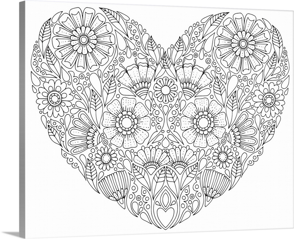 Contemporary line art of a heart made with a floral design.