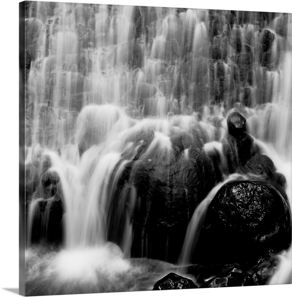 waterfall, rocks, photographic, black and white
