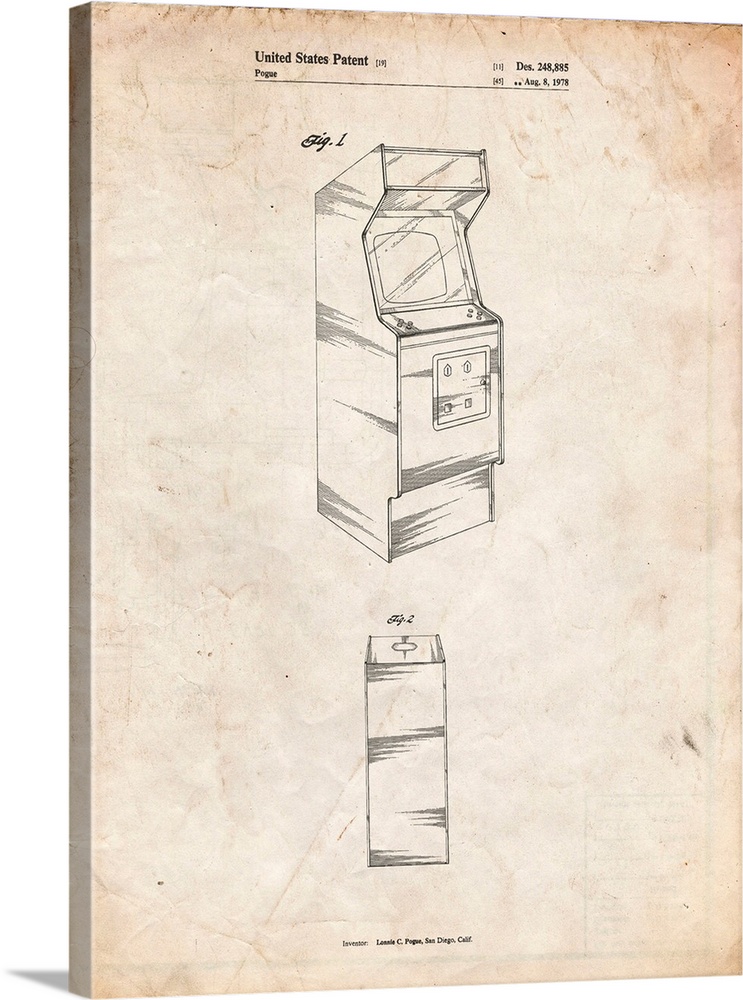 Vintage Parchment Arcade Game Cabinet Patent Poster