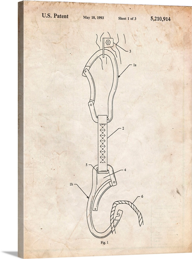Vintage Parchment Automatic Lock Carabiner Patent Poster