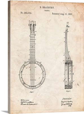 Vintage Parchment Banjo Mandolin Patent Poster