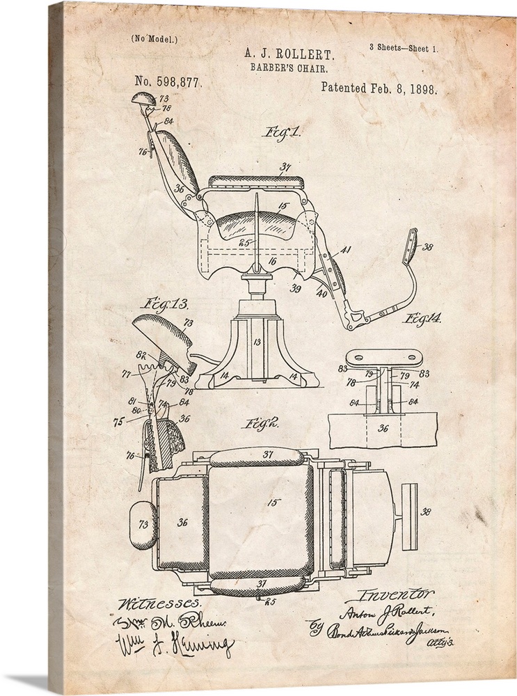 Vintage Parchment Barbers Chair Patent