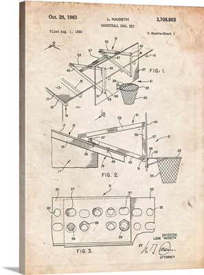 Vintage Parchment Basketball Adjustable Goal 1962 Patent Poster
