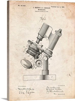 Vintage Parchment Bausch And Lomb Microscope Patent Poster