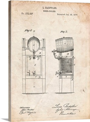 Vintage Parchment Beer Keg Cooler 1876 Patent Poster