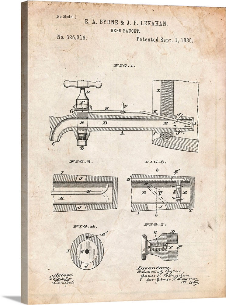 Vintage Parchment Beer Tap Patent Poster