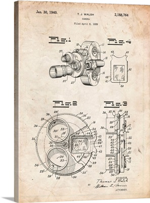 Vintage Parchment Bell And Howell Color Filter Camera Patent Poster