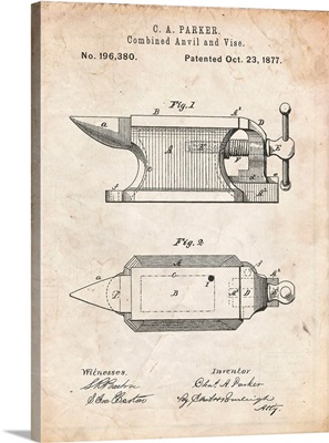 Vintage Parchment Blacksmith Anvil Patent Poster