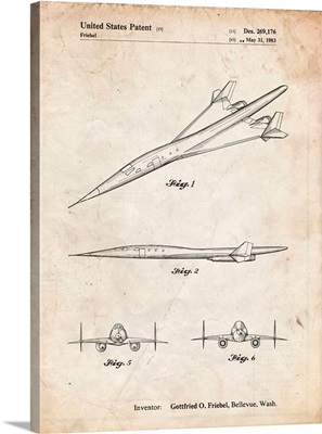 Vintage Parchment Boeing Supersonic Transport Concept Patent Poster