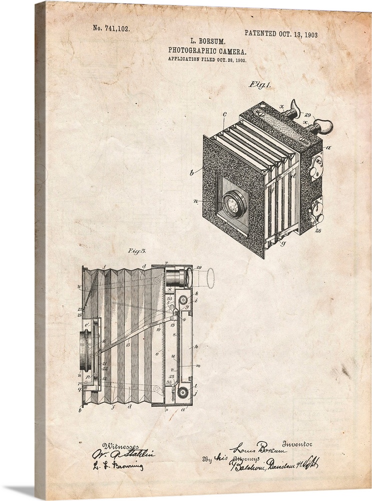Vintage Parchment Borsum Camera Co Reflex Camera Patent Poster