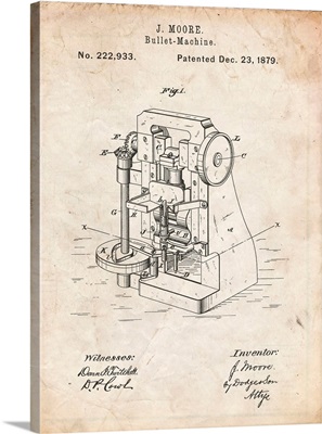 Vintage Parchment Bullet Machine Patent Poster