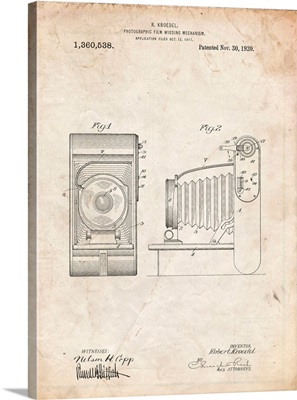 Vintage Parchment Camera Film Winding Patent Print