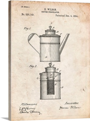 Vintage Parchment Coffee 2 Part Percolator 1894 Patent Poster