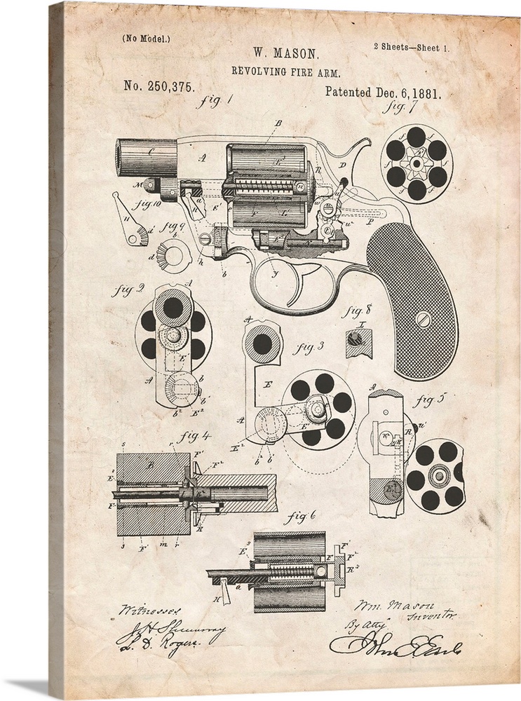 Vintage Parchment Colt M1889 Revolver Poster