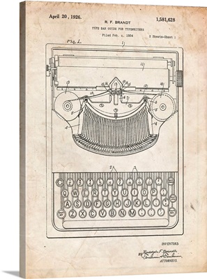 Vintage Parchment Dayton Portable Typewriter Patent Poster