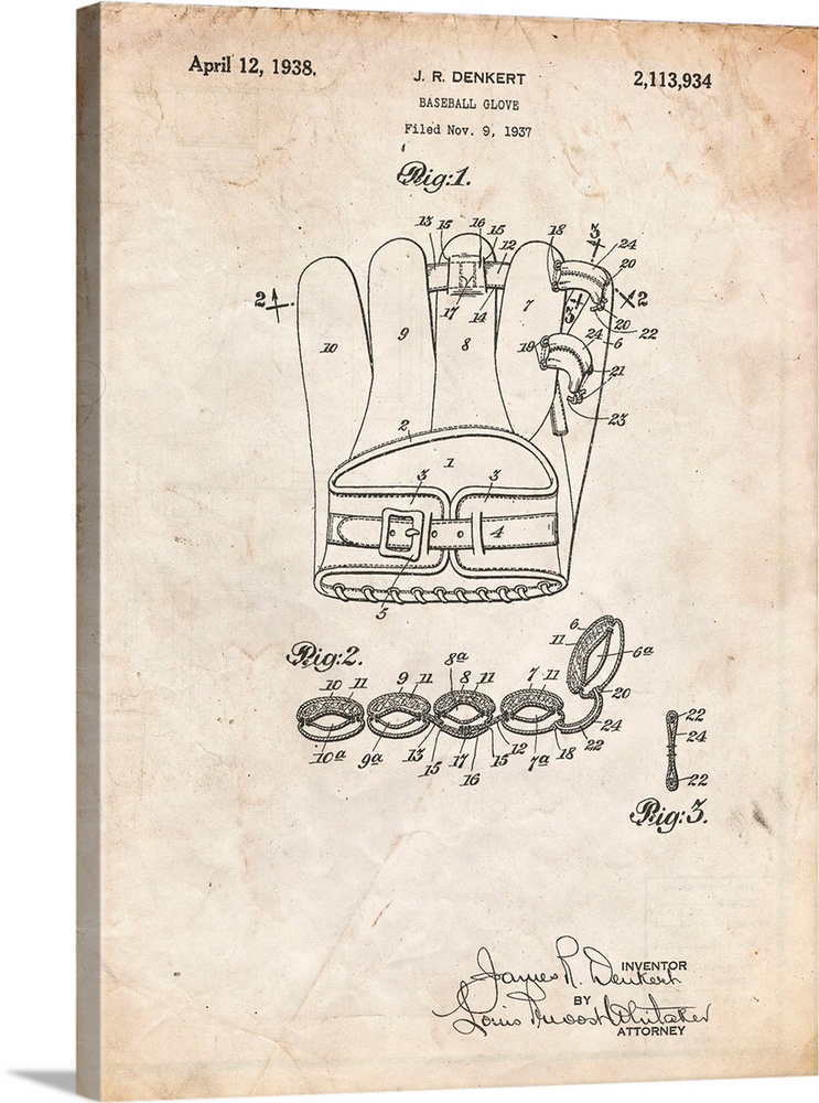 Vintage Parchment Denkert Baseball Glove Patent Poster