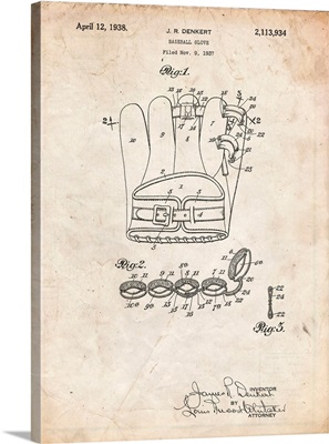 Vintage Parchment Denkert Baseball Glove Patent Poster