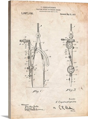 Vintage Parchment Drafting Compass 1912 Patent Poster