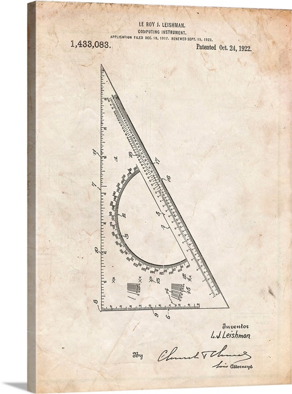 Vintage Parchment Drafting Triangle 1922 Patent Poster Great Big Canvas