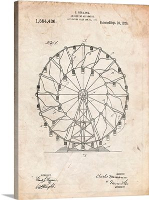 Vintage Parchment Ferris Wheel 1920 Patent Poster