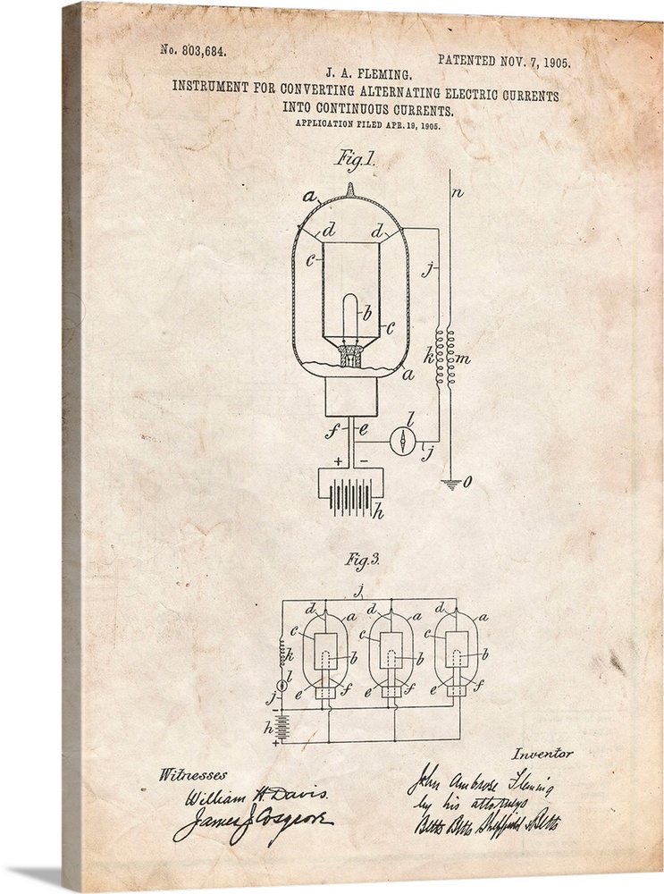 Vintage Parchment Fleming Valve Patent Poster