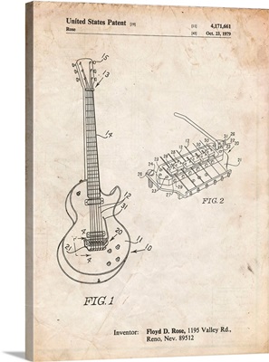 Vintage Parchment Floyd Rose Guitar Tremolo Patent Poster