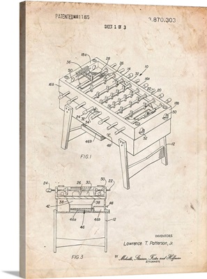 Vintage Parchment Foosball Game Patent Poster