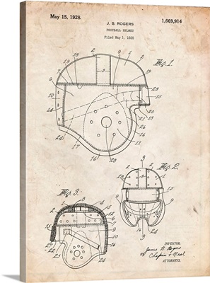 Vintage Parchment Football Helmet 1925 Patent Poster