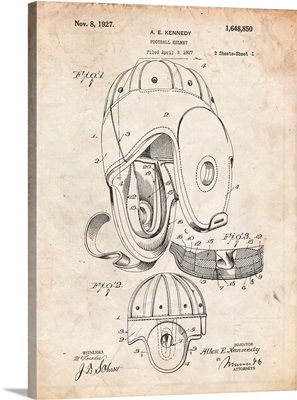 Vintage Parchment Football Leather Helmet 1927 Patent Poster