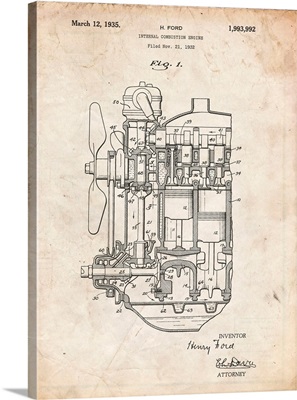Vintage Parchment Ford Internal Combustion Engine Patent Poster