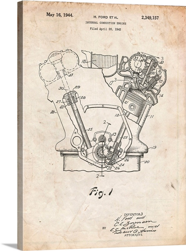 Vintage Parchment Ford Internal Combustion Engine Poster | Great Big Canvas