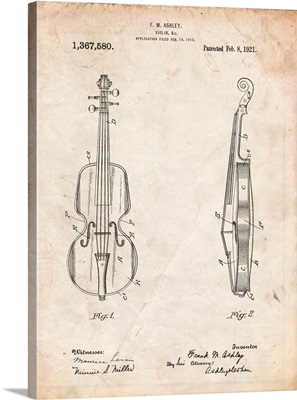 Vintage Parchment Frank M. Ashley Violin Patent Poster