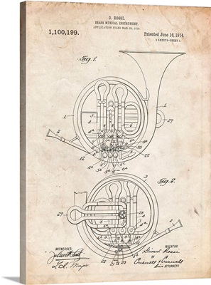 Vintage Parchment French Horn 1914 Patent Poster