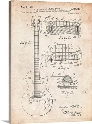 Vintage Parchment Gibson Les Paul Guitar Patent Poster