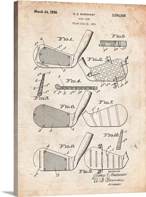 Vintage Parchment Golf Club Faces Patent Poster