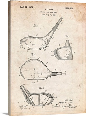 Vintage Parchment Golf Driver 1925 Patent Poster