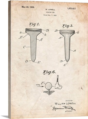 Vintage Parchment Golf Tee Patent Poster