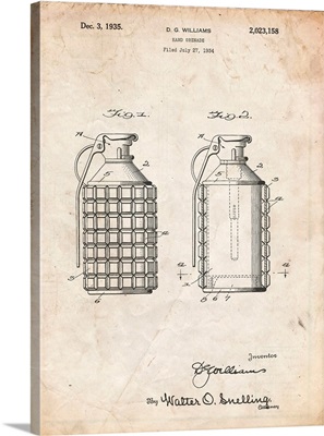 Vintage Parchment Hand Grenade Patent Poster