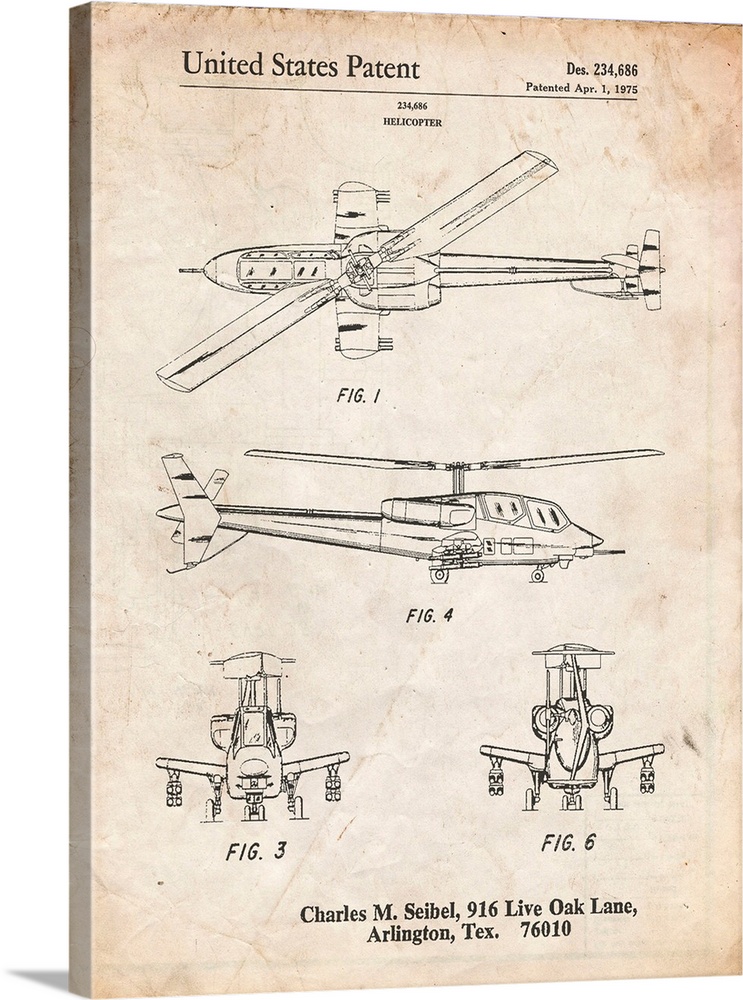 Vintage Parchment Helicopter Patent Print