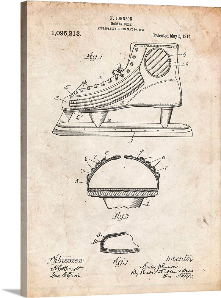 Vintage Parchment Hockey Skate Patent Poster